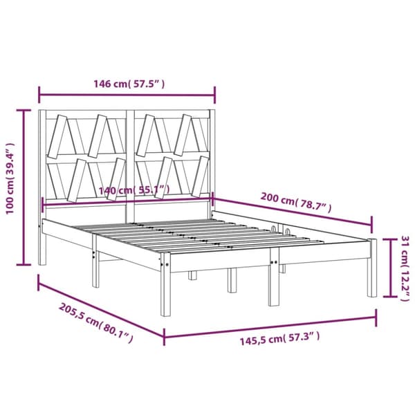 sengeramme 140x200 cm massivt fyrretræ