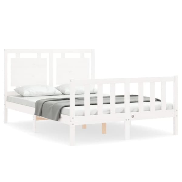 sengeramme med sengegavl 140x190 cm massivt træ hvid