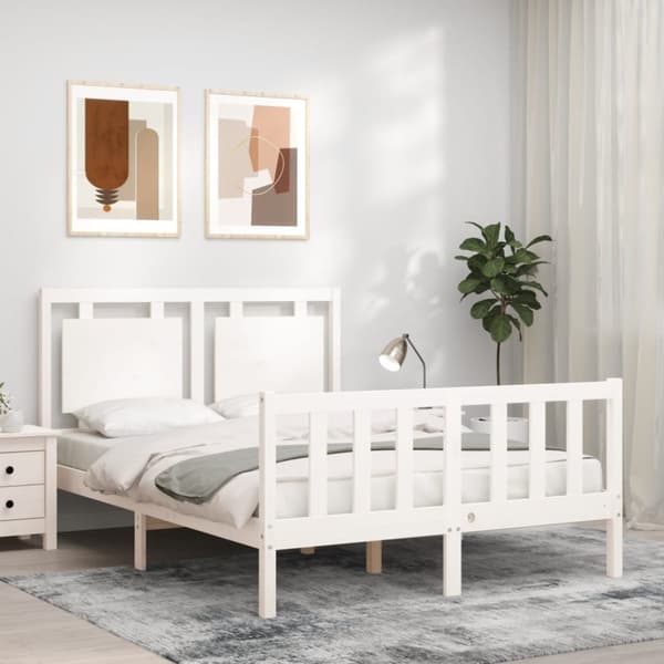 sengeramme med sengegavl 140x190 cm massivt træ hvid