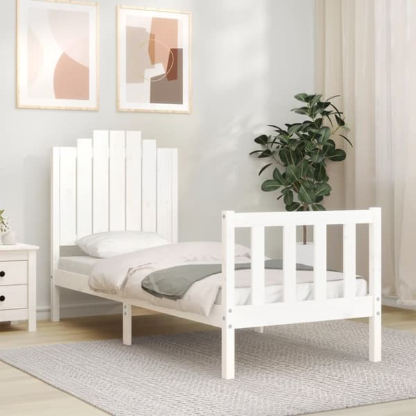 Sängynrunko päädyllä valkoinen 2FT6 Small Single täysi puu