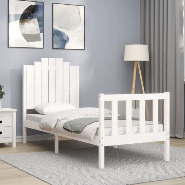 Sängynrunko päädyllä valkoinen 2FT6 Small Single täysi puu