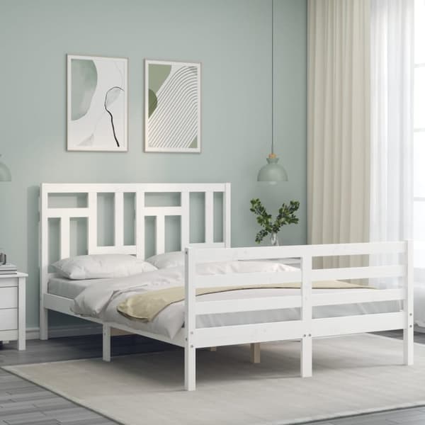 sengeramme med sengegavl Small Double massivt træ hvid