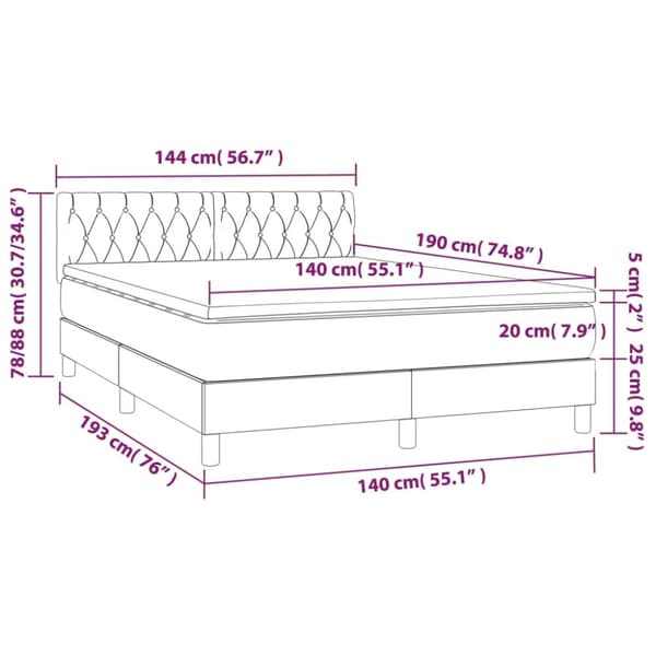 kontinentalseng med madras 140x190 cm stof cremefarvet