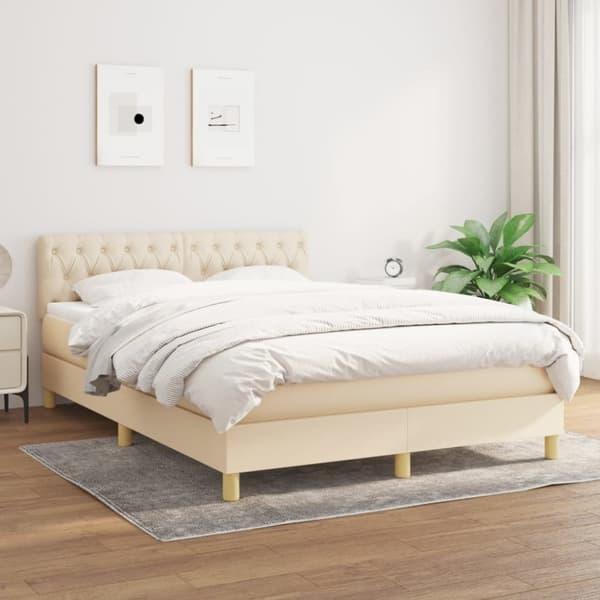 kontinentalseng med madras 140x190 cm stof cremefarvet