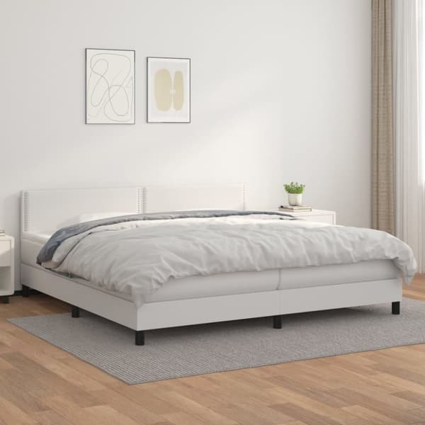 kontinentalseng med madras 200x200 cm kunstlæder hvid
