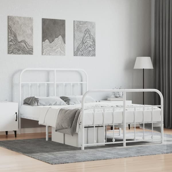 sengeramme med sengegavl og fodgærde 120x190 cm metal hvid
