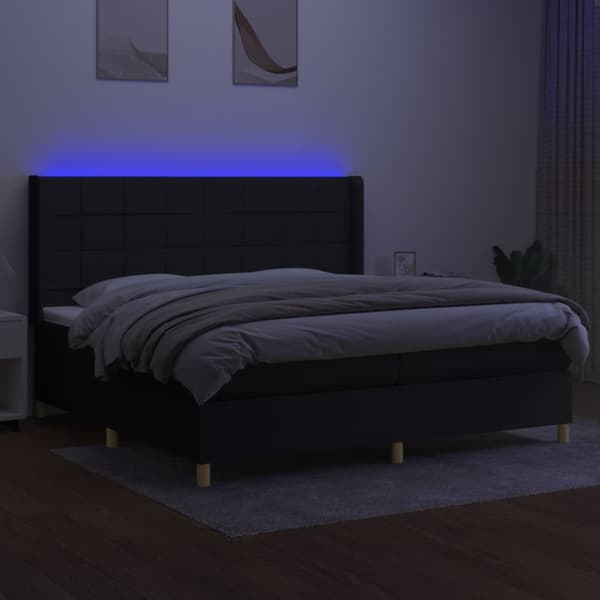 kontinentalseng med LED-lys 200x200 cm stof sort