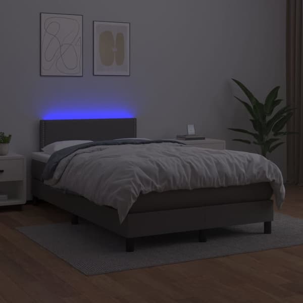 kontinentalseng med LED-lys 120x200 cm kunstlæder grå