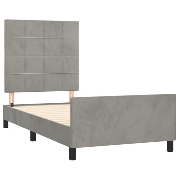 sengeramme med sengegavl 90x190 cm fløjl lysegrå