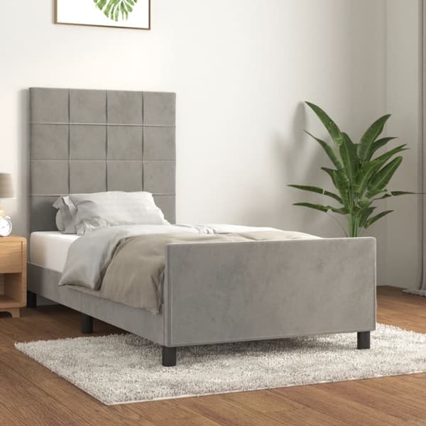 sengeramme med sengegavl 90x190 cm fløjl lysegrå