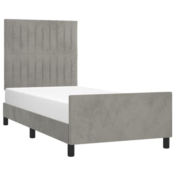 sengeramme med sengegavl 90x190 cm fløjl lysegrå