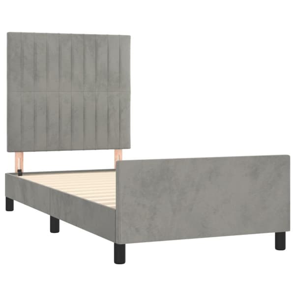 sengeramme med sengegavl 90x190 cm fløjl lysegrå