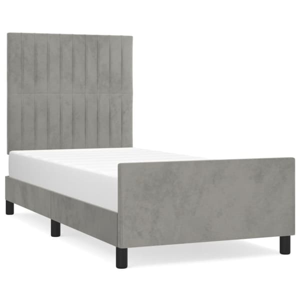 sengeramme med sengegavl 90x190 cm fløjl lysegrå