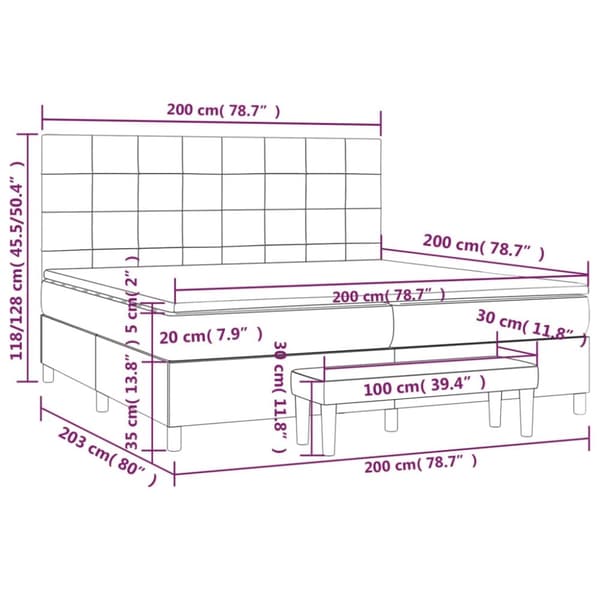 kontinentalseng med madras 200x200 cm stof mørkegrå