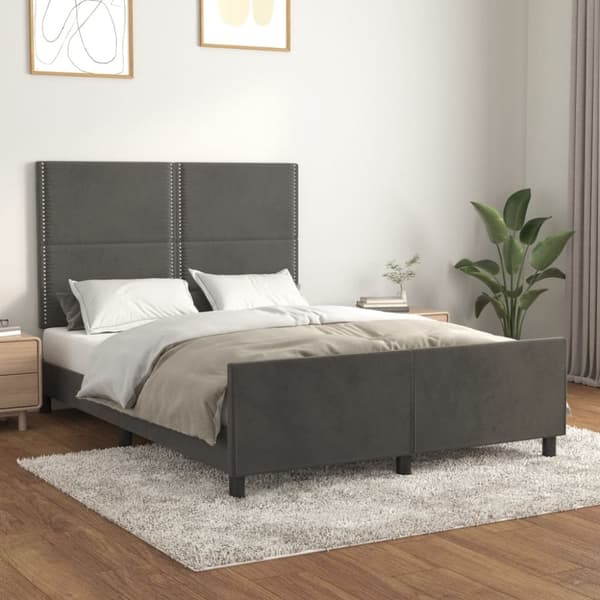 sengeramme med sengegavl 140x200 cm fløjl mørkegrå