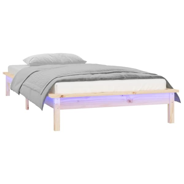 sengeramme med LED-lys 90x200 cm massivt træ