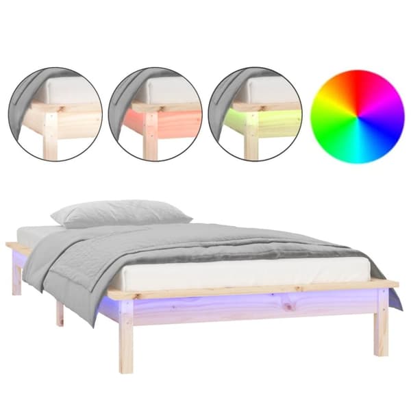 sengeramme med LED-lys 90x200 cm massivt træ