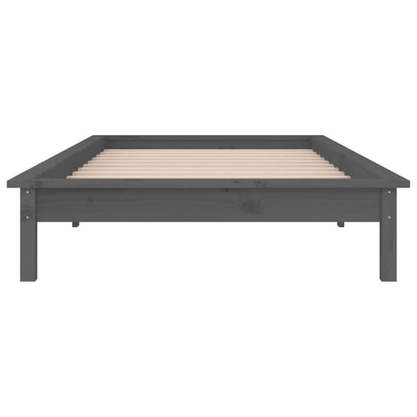 Sängynrunko LED-valoilla harmaa 90x200 cm täysi puu