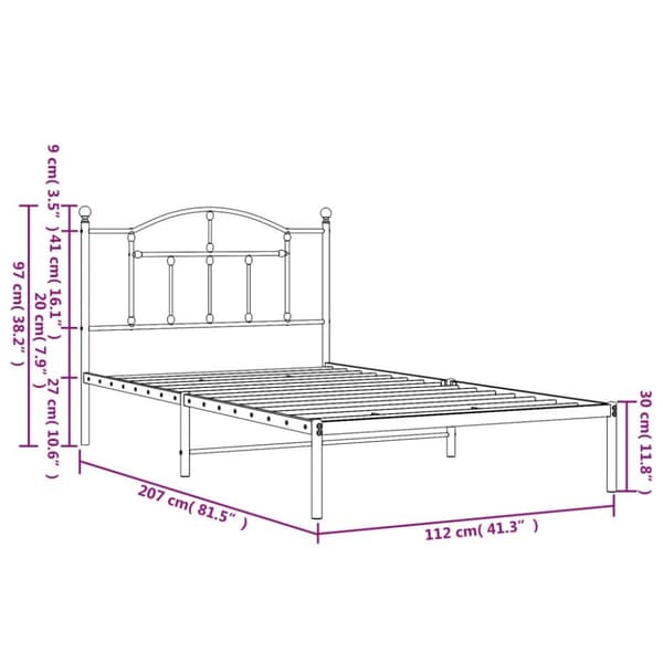 sengeramme med sengegavl 107x203 cm metal hvid