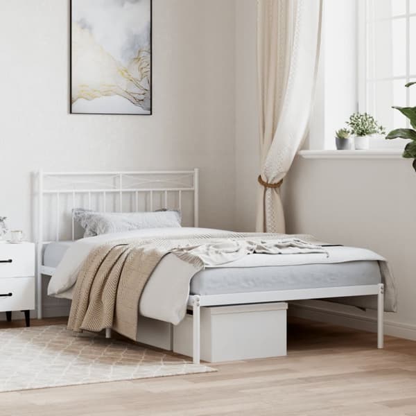 sengeramme med sengegavl 100x200 cm metal hvid
