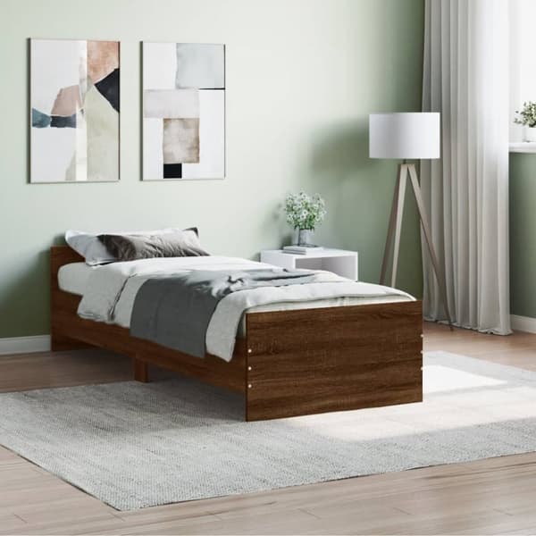 sengeramme 75x190 cm uden madras konstrueret træ brunt eg