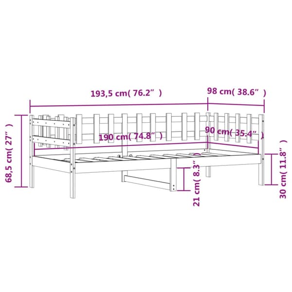Dagbädd svart 90x190 cm massiv furu