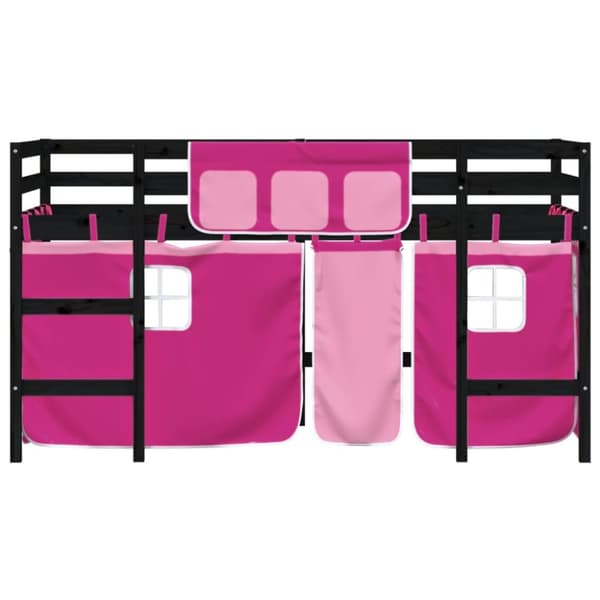 Loftsäng med rutschkana rosa 90x200 cm massiv furu