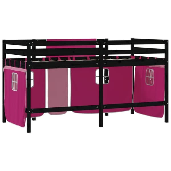 Loftsäng med rutschkana rosa 90x200 cm massiv furu