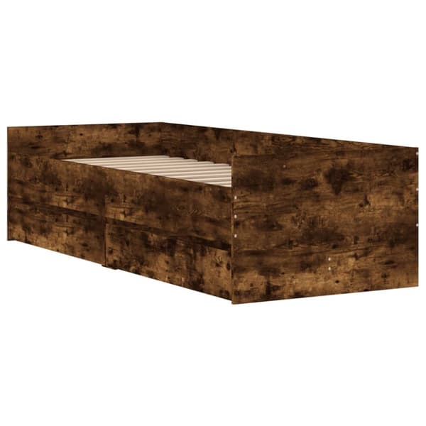 sengeramme med skuffer 100x200 cm røget egetræsfarve