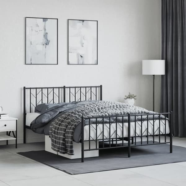 sengeramme med sengegavl og fodgærde 135x190 cm metal sort