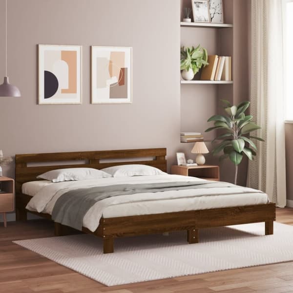 sengeramme med sengegavl 160x200 cm konstrueret træ brunt eg