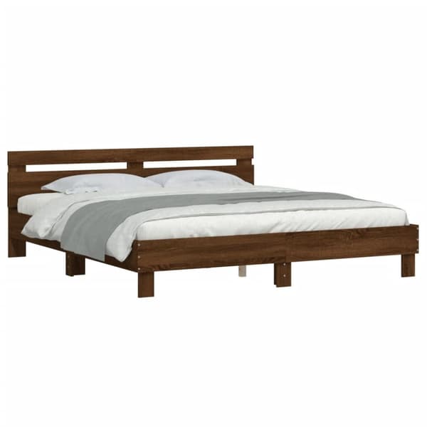 sengeramme med sengegavl 160x200 cm konstrueret træ brunt eg
