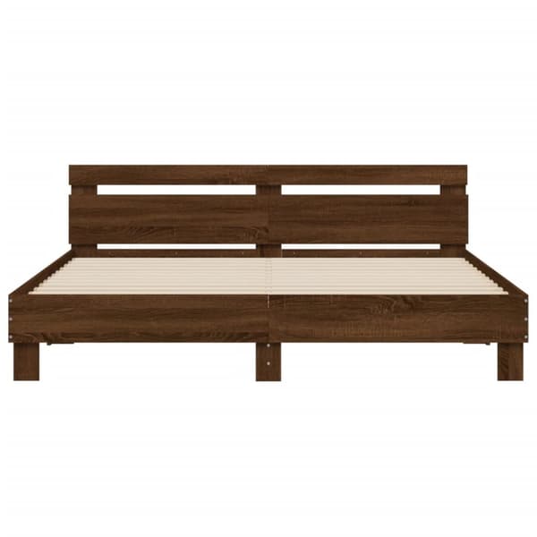 sengeramme med sengegavl 160x200 cm konstrueret træ brunt eg