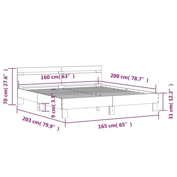 sengeramme med sengegavl 160x200 cm konstrueret træ brunt eg