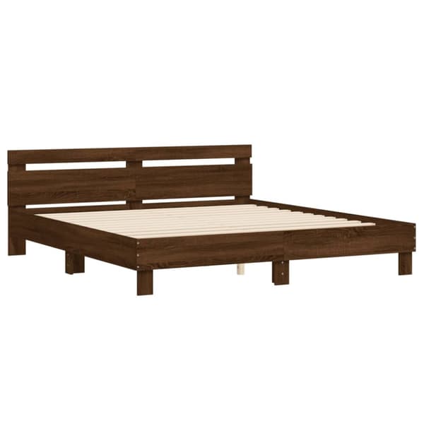 sengeramme med sengegavl 160x200 cm konstrueret træ brunt eg