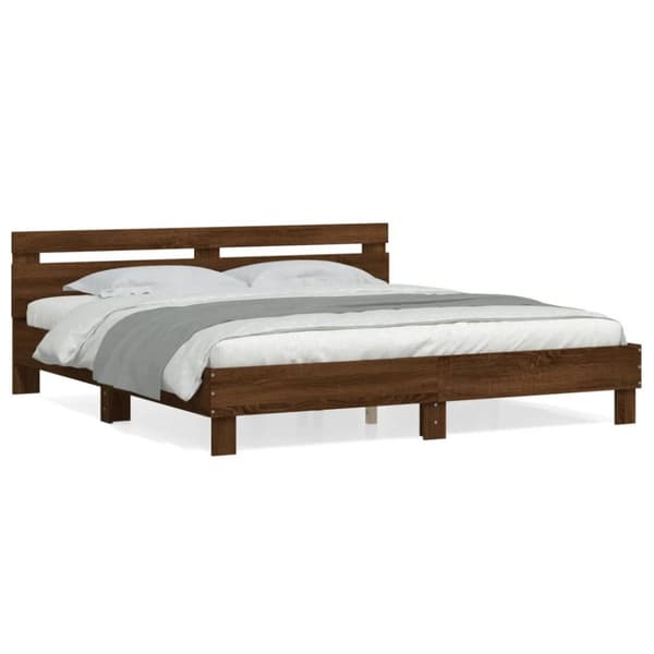 sengeramme med sengegavl 160x200 cm konstrueret træ brunt eg