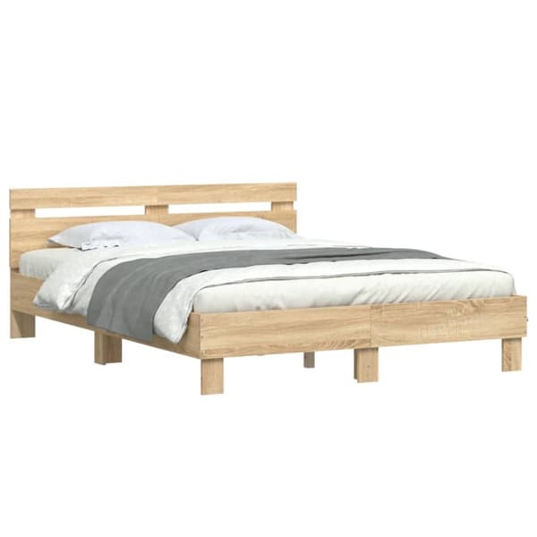 sengeramme med sengegavl og LED-lys 140x200 cm sonoma-eg