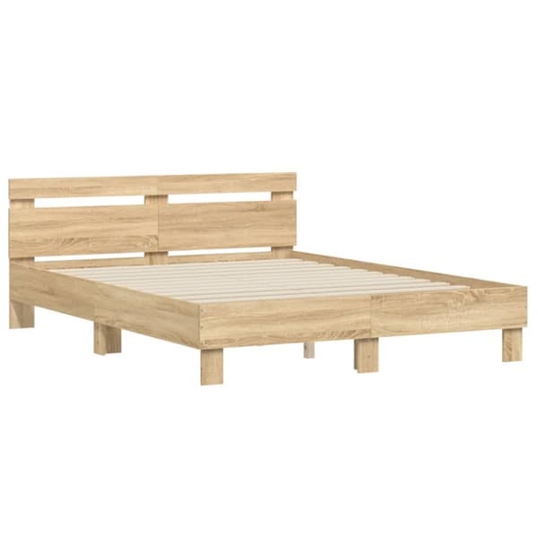 sengeramme med sengegavl og LED-lys 140x200 cm sonoma-eg