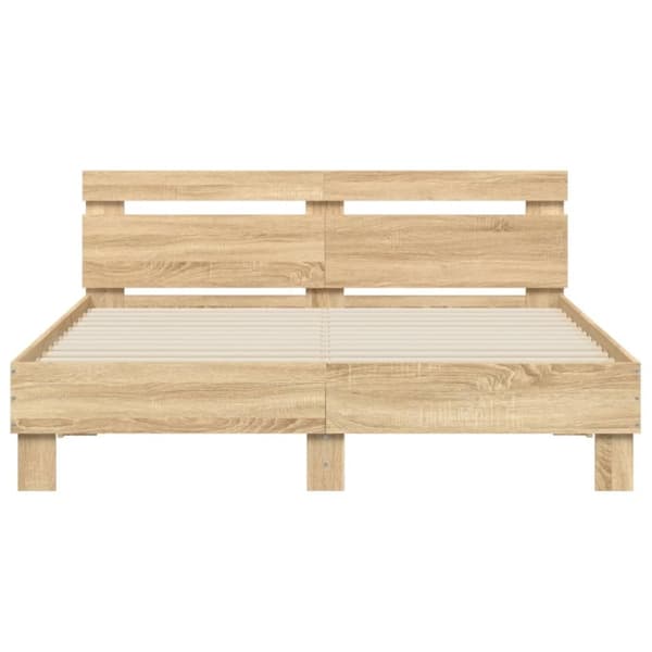sengeramme med sengegavl og LED-lys 140x200 cm sonoma-eg