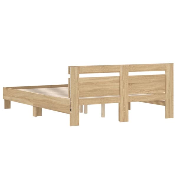 sengeramme med sengegavl og LED-lys 140x200 cm sonoma-eg