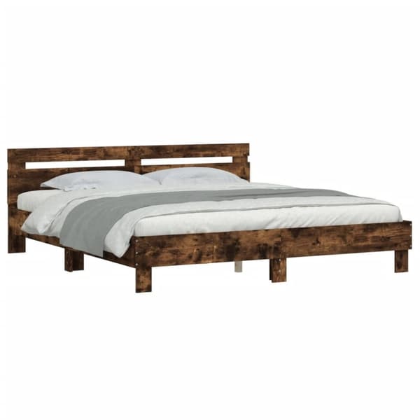 sengeramme med sengegavl 160x200 cm konstrueret træ røget eg