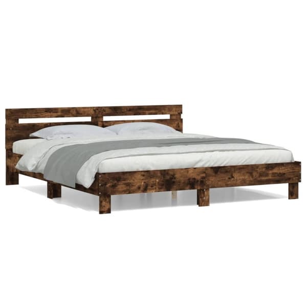 sengeramme med sengegavl 160x200 cm konstrueret træ røget eg