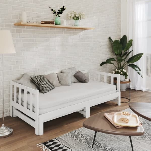 daybed med udtræk 2x(90x200) cm massivt fyrretræ hvid