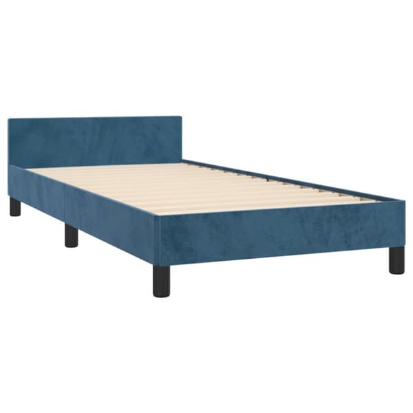 sengeramme med sengegavl 90x200 cm fløjl mørkeblå