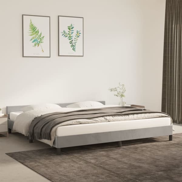 sengeramme med sengegavl 200x200 cm fløjl lysegrå