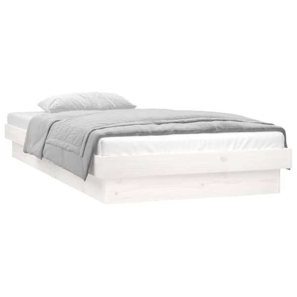 sengeramme med LED-lys 90x190 cm Single massivt træ hvid