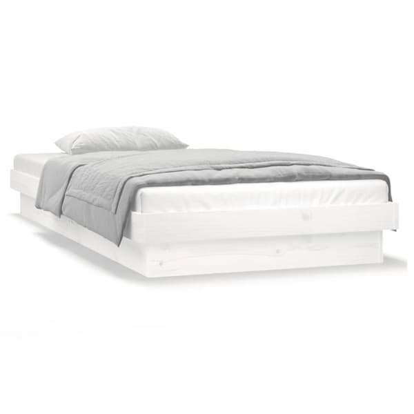 sengeramme med LED-lys 90x190 cm Single massivt træ hvid