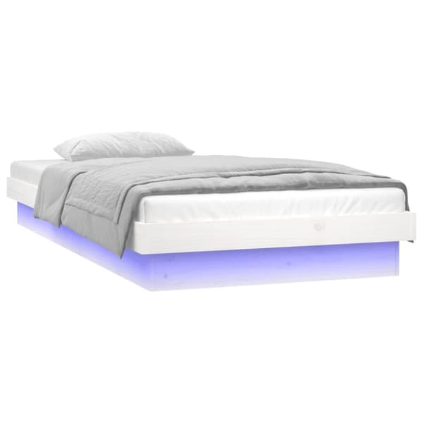 sengeramme med LED-lys 90x190 cm Single massivt træ hvid