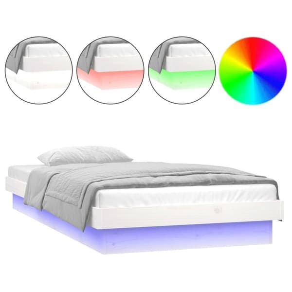 sengeramme med LED-lys 90x190 cm Single massivt træ hvid