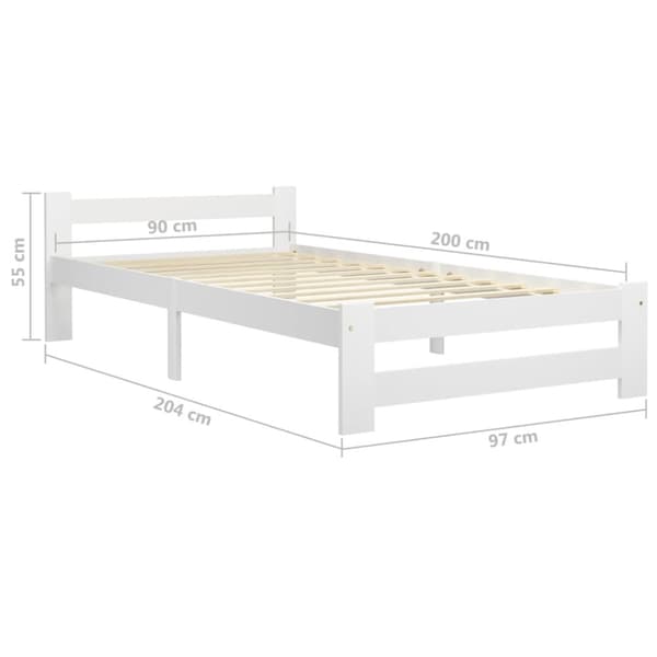 sengestel 90x200 cm massivt fyrretræ hvid